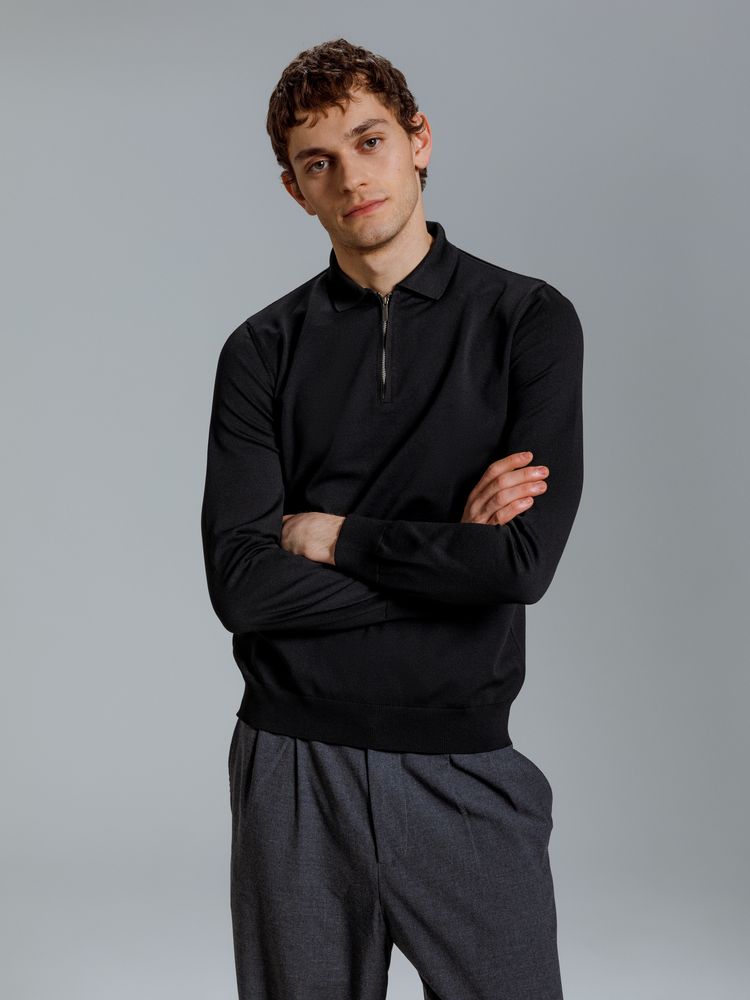 Рубашка поло мужская с длинным рукавом Terrazzo, черная / Миниатюра модельного (1000)