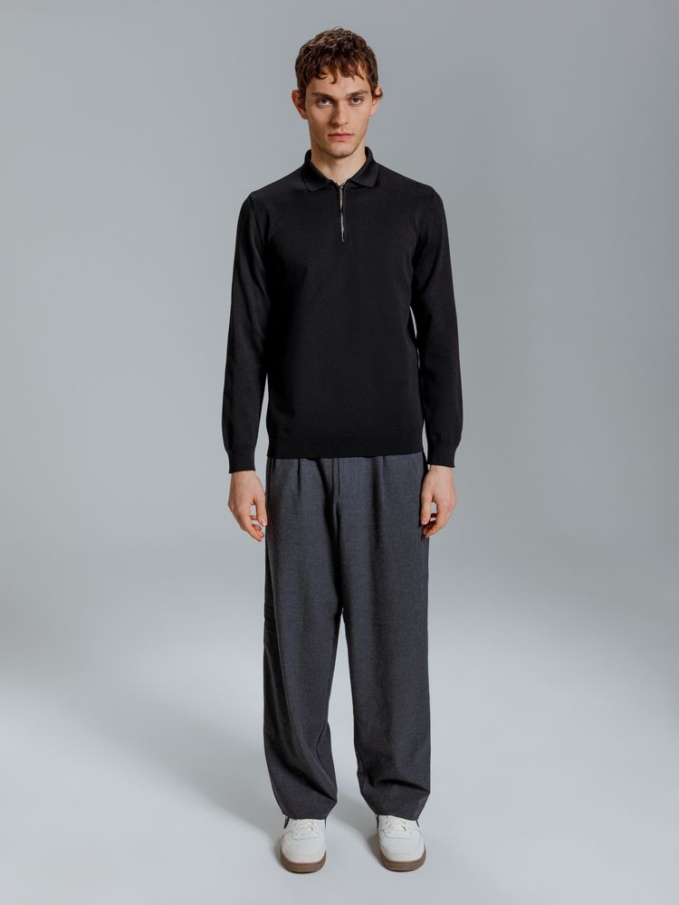 Рубашка поло мужская с длинным рукавом Terrazzo, черная / Миниатюра модельного (1000)