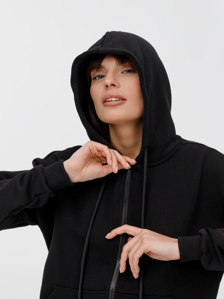 Толстовка унисекс оверсайз на молнии Zippy Terry, черная / Миниатюра модельного (1000)