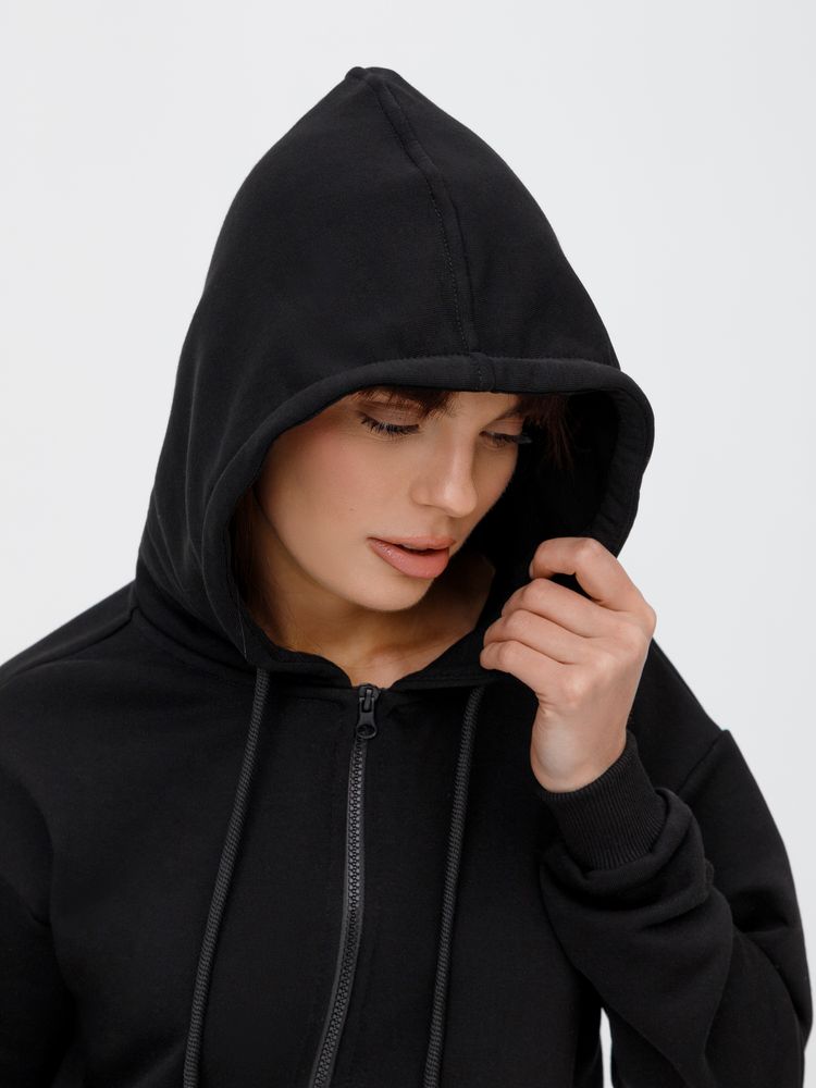 Толстовка унисекс оверсайз на молнии Zippy Terry, черная / Миниатюра модельного (1000)