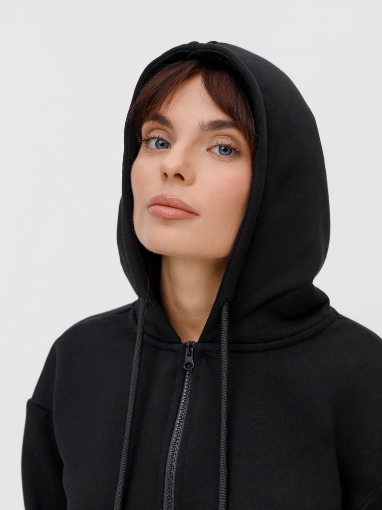 Толстовка унисекс оверсайз на молнии Zippy Terry, черная / Миниатюра модельного (1000)