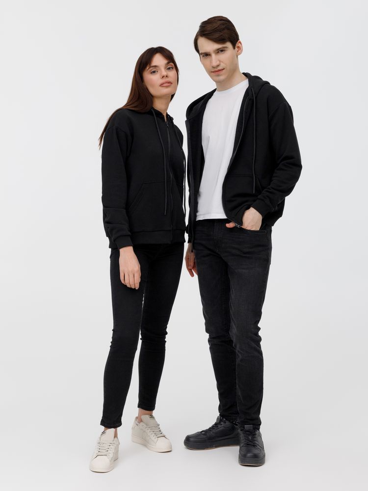 Толстовка унисекс оверсайз на молнии Zippy Terry, черная / Миниатюра модельного (1000)