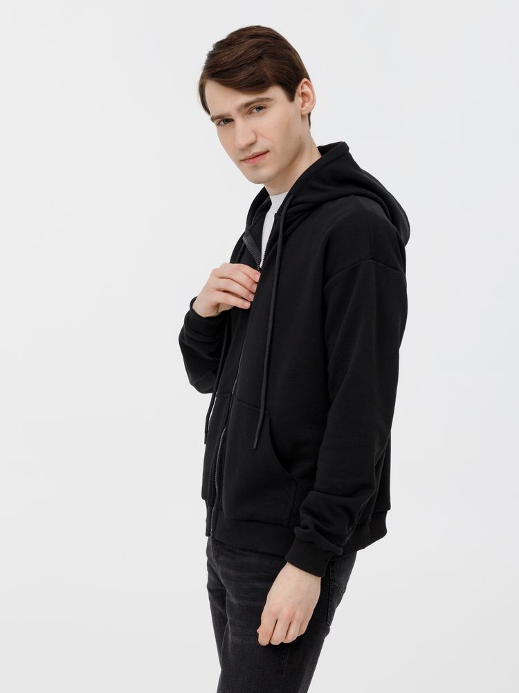 Толстовка унисекс оверсайз на молнии Zippy Terry, черная / Миниатюра модельного (1000)