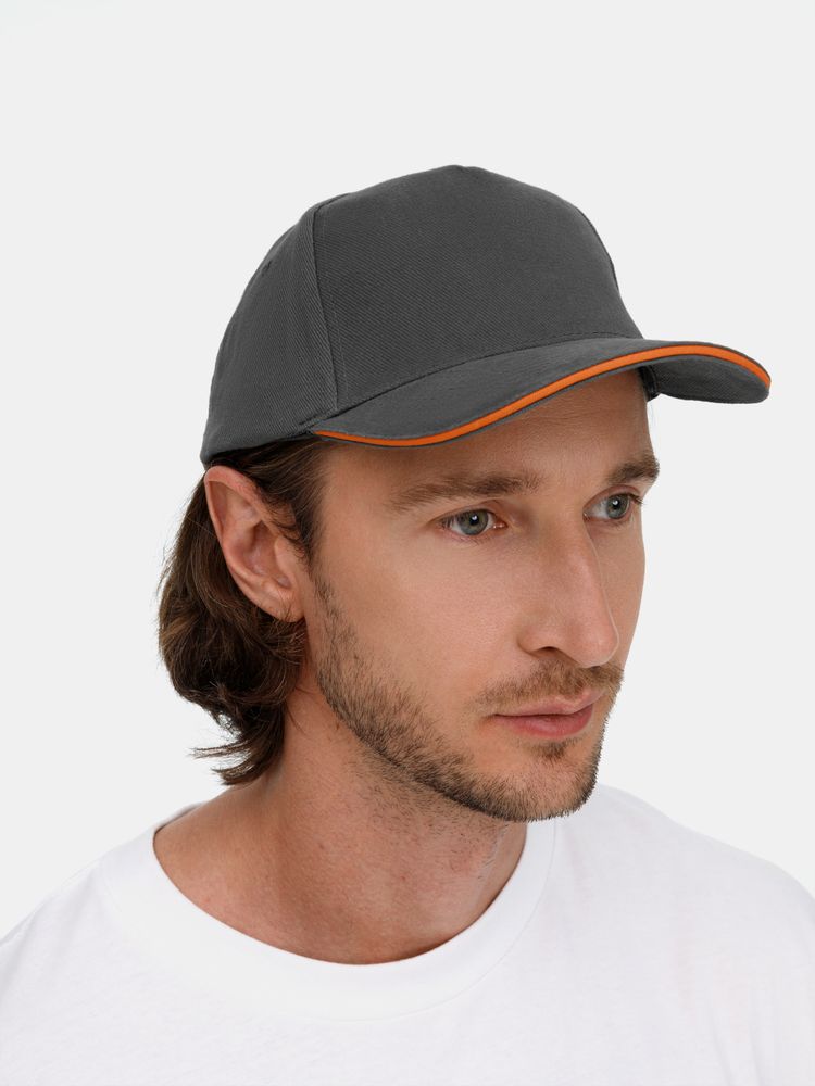 Бейсболка Long Beach, серая с оранжевым / Миниатюра модельного (1000)