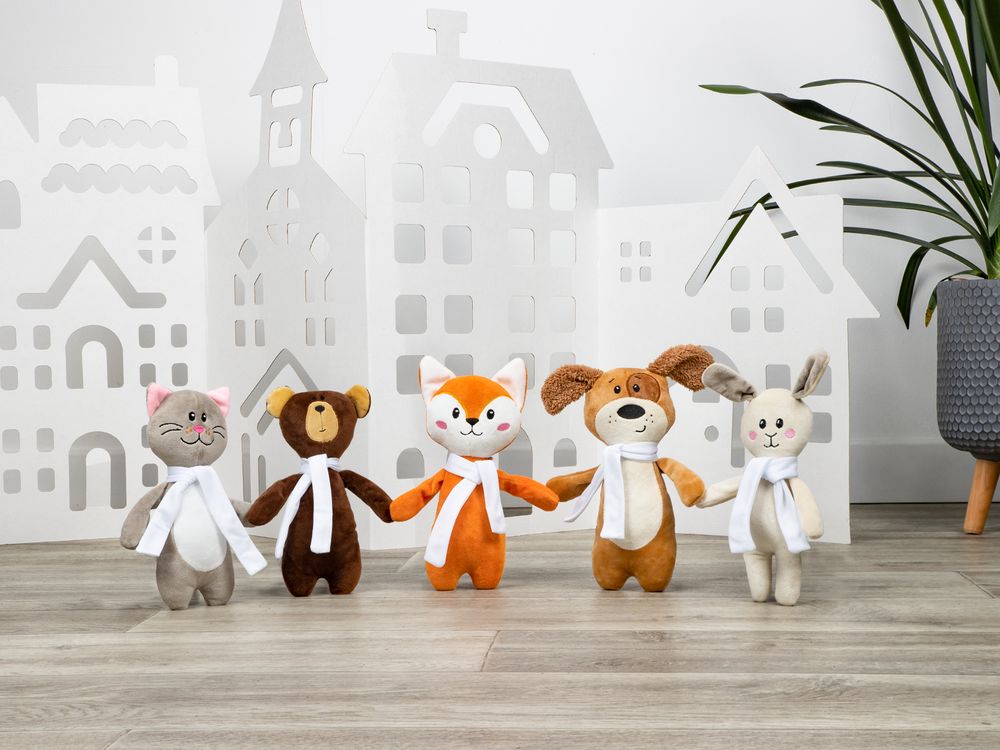 Мягкая игрушка Beastie Toys, котик с белым шарфом / Миниатюра имиджевого (1000)