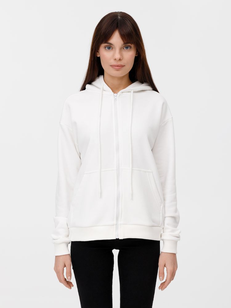 Толстовка унисекс оверсайз на молнии Zippy Terry, белая / Миниатюра модельного (1000)