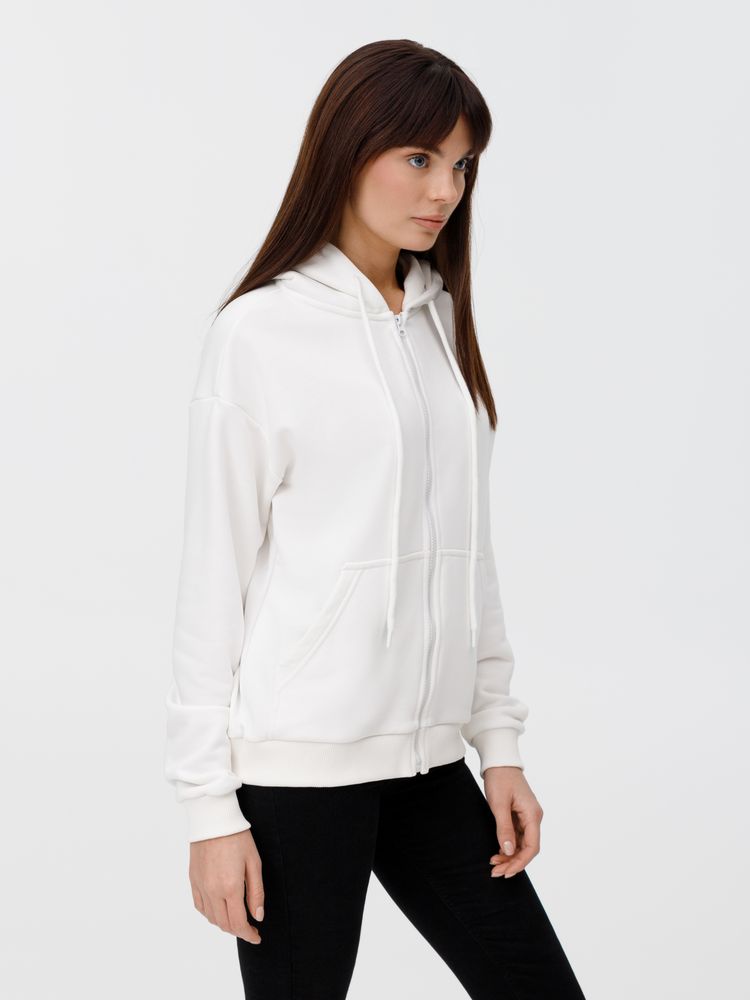 Толстовка унисекс оверсайз на молнии Zippy Terry, белая / Миниатюра модельного (1000)