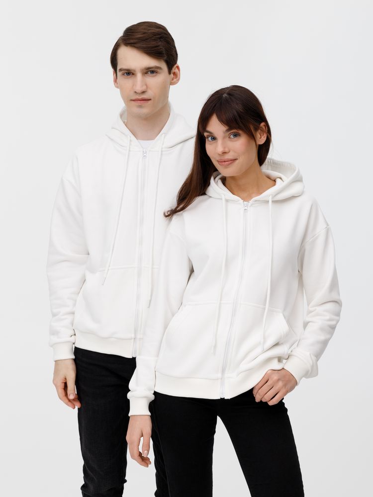 Толстовка унисекс оверсайз на молнии Zippy Terry, белая / Миниатюра модельного (1000)
