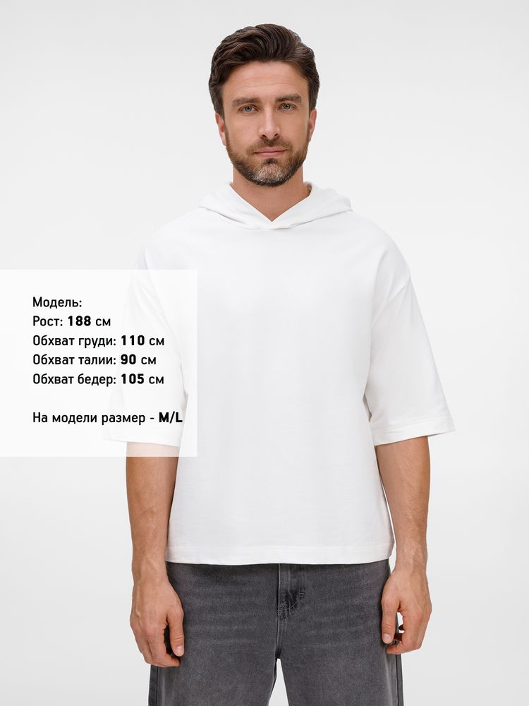 Футболка оверсайз унисекс с капюшоном Neofit, молочно-белая / Миниатюра модельного (1000)