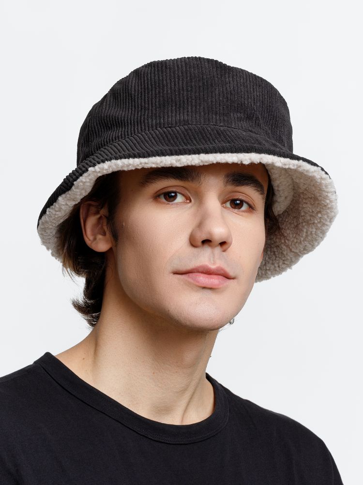 Панама Bucket двусторонняя, темно-серая с бежевым / Миниатюра модельного (1000)