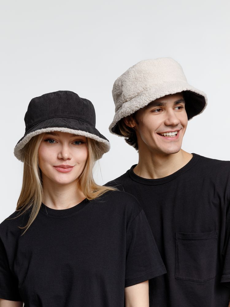 Панама Bucket двусторонняя, темно-серая с бежевым / Миниатюра модельного (1000)