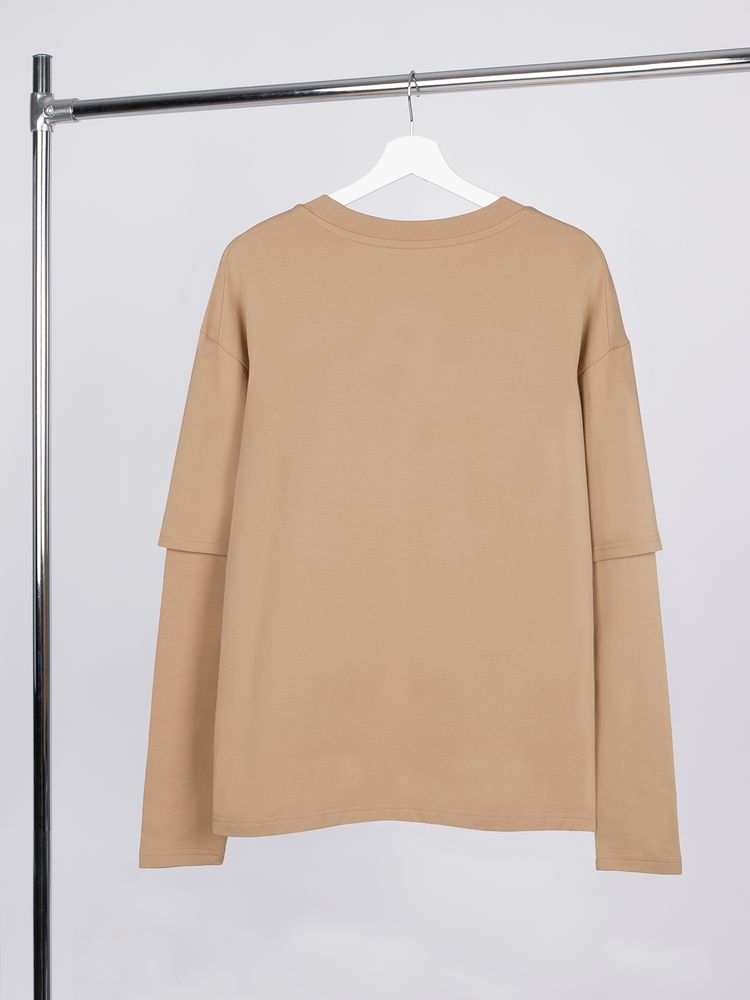 Футболка оверсайз с двойным рукавом Kosmos, бежевая / Миниатюра WWW (1000)