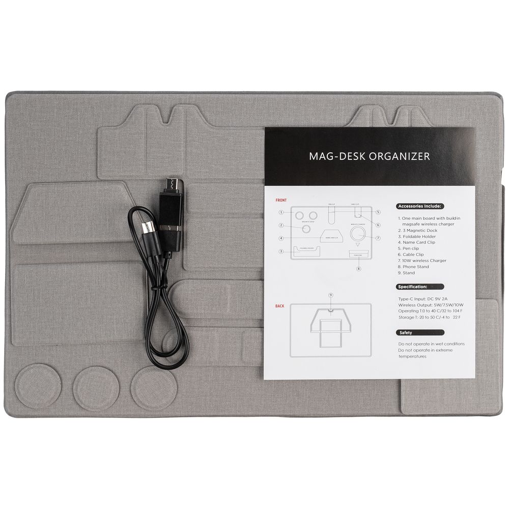 Настольный органайзер с беспроводной зарядкой Oiro, серый / Миниатюра WWW (1000)