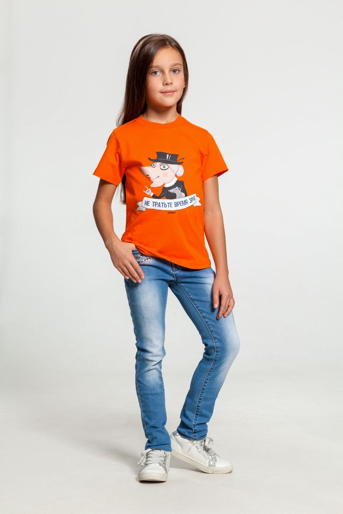 Футболка детская «Не тратьте время зря», оранжевая / Миниатюра WWW (1000)
