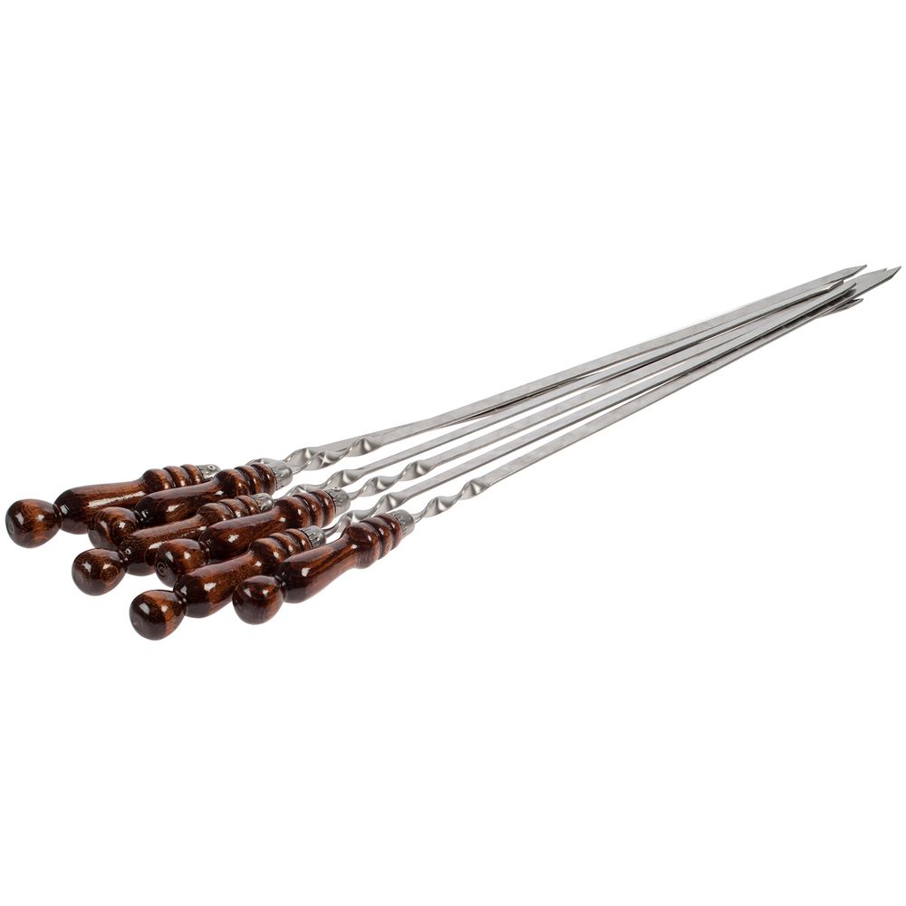 6 шампуров с деревянной ручкой для мяса 12мм - 57 см (в чехле 74168)