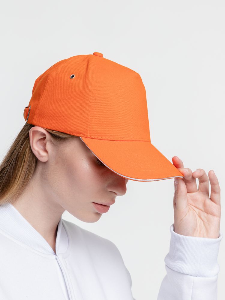 Бейсболка Classic, оранжевая с белым кантом / Миниатюра WWW (1000)