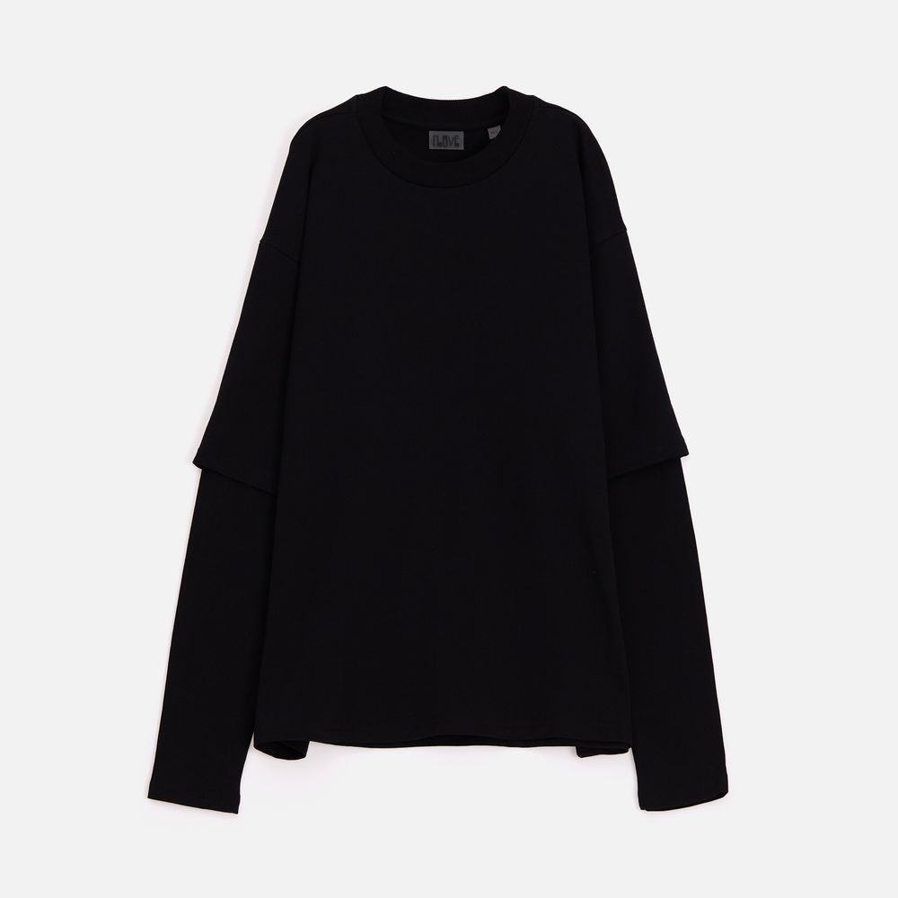 Футболка оверсайз с двойным рукавом Kosmos, черная / Миниатюра нанесения (1000)