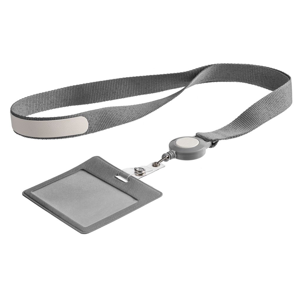 Чехол для карточки с лентой и ретрактором Devon, серый с белым / Миниатюра WWW (1000)