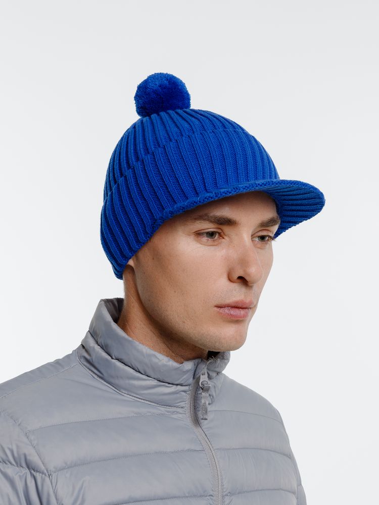 Вязаная шапка с козырьком Peaky, синяя (василек) / Миниатюра WWW (1000)