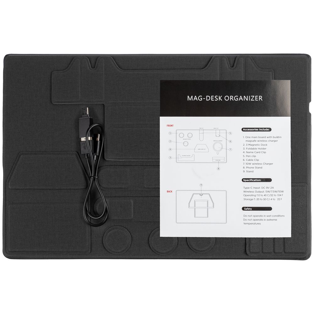 Настольный органайзер с беспроводной зарядкой Oiro, черный / Миниатюра WWW (1000)