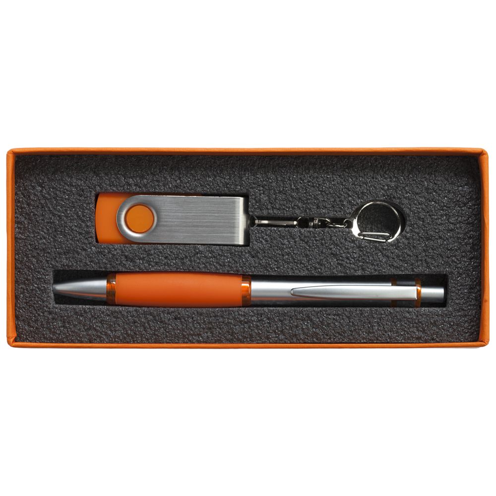 Коробка Notes с ложементом для ручки и флешки, оранжевая / Миниатюра WWW (1000)