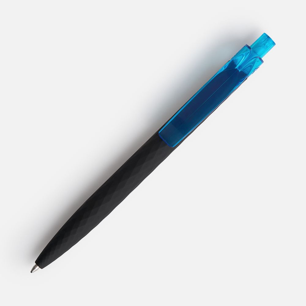 Ручка шариковая Prodir QS01 PRT-P Soft Touch, черная с голубым / Миниатюра WWW (1000)