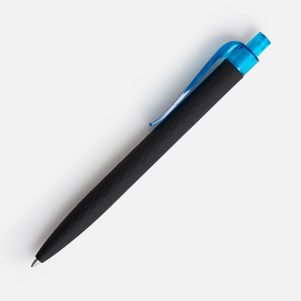 Ручка шариковая Prodir QS01 PRT-P Soft Touch, черная с голубым / Миниатюра WWW (1000)