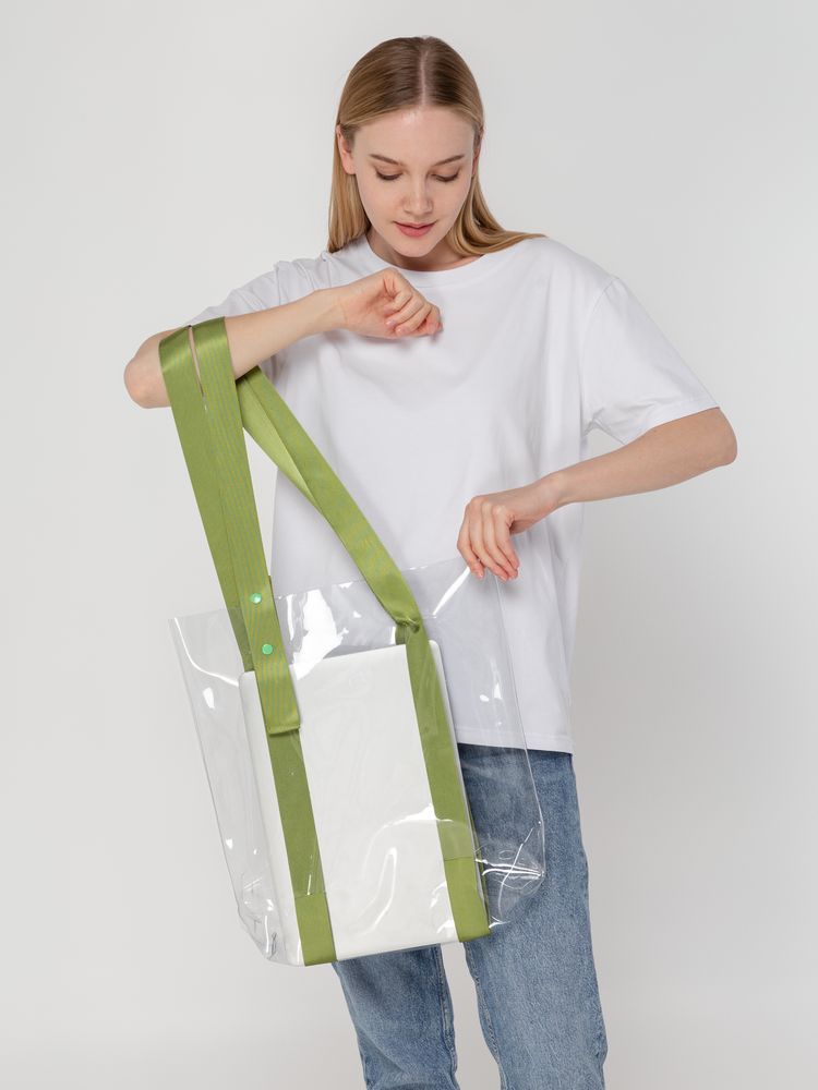Шоппер Clear Fest, прозрачный с зелеными ручками / Миниатюра WWW (1000)