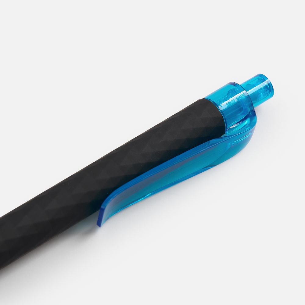 Ручка шариковая Prodir QS01 PRT-P Soft Touch, черная с голубым / Миниатюра WWW (1000)