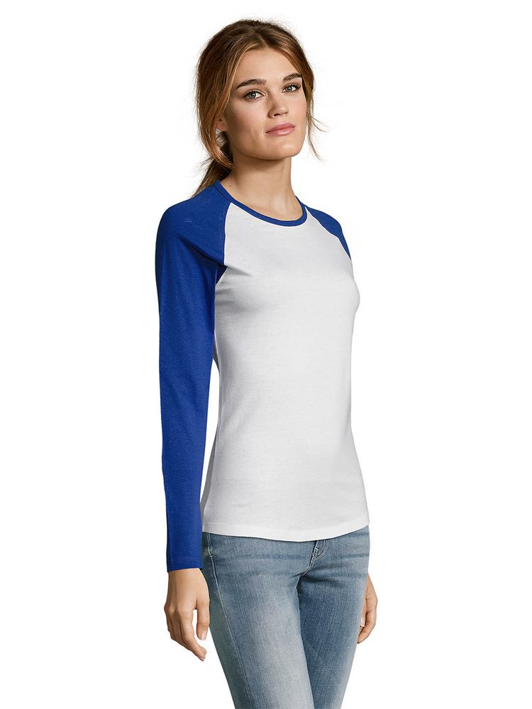 Футболка женская с длинным рукавом Milky Lsl, белая с ярко-синим / Миниатюра WWW (1000)