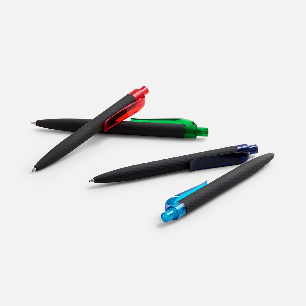 Ручка шариковая Prodir QS01 PRT-P Soft Touch, черная с голубым / Миниатюра WWW (1000)