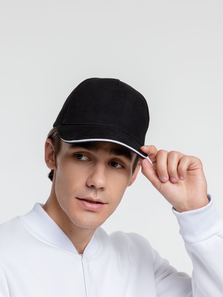 Бейсболка Classic, черная с белым кантом / Миниатюра WWW (1000)