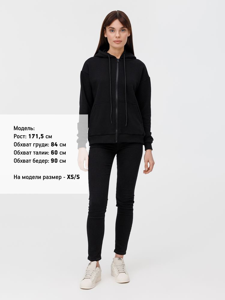 Толстовка унисекс оверсайз на молнии Zippy Terry, черная / Миниатюра модельного (1000)