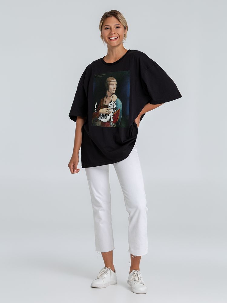 Футболка оверсайз «Дама с тигром», черная / Миниатюра WWW (1000)