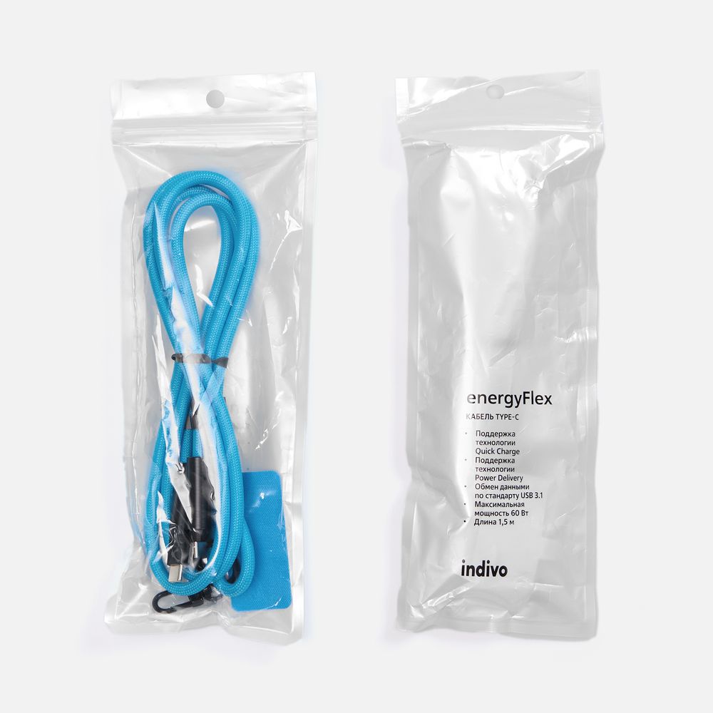 Кабель-ланьярд energyFlex Power Delivery 60 Вт, синий / Миниатюра (упак) (1000)