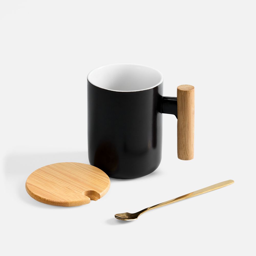 Кружка с ложкой Eco Fusion, черная / Миниатюра WWW (1000)