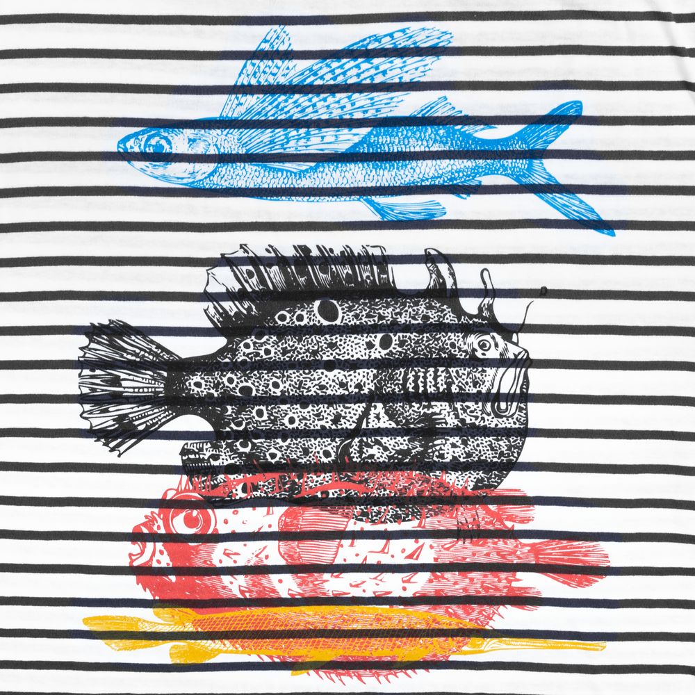 Футболка мужская с длинным рукавом «Морские обитатели», белая с темно-синим / Миниатюра WWW (1000)