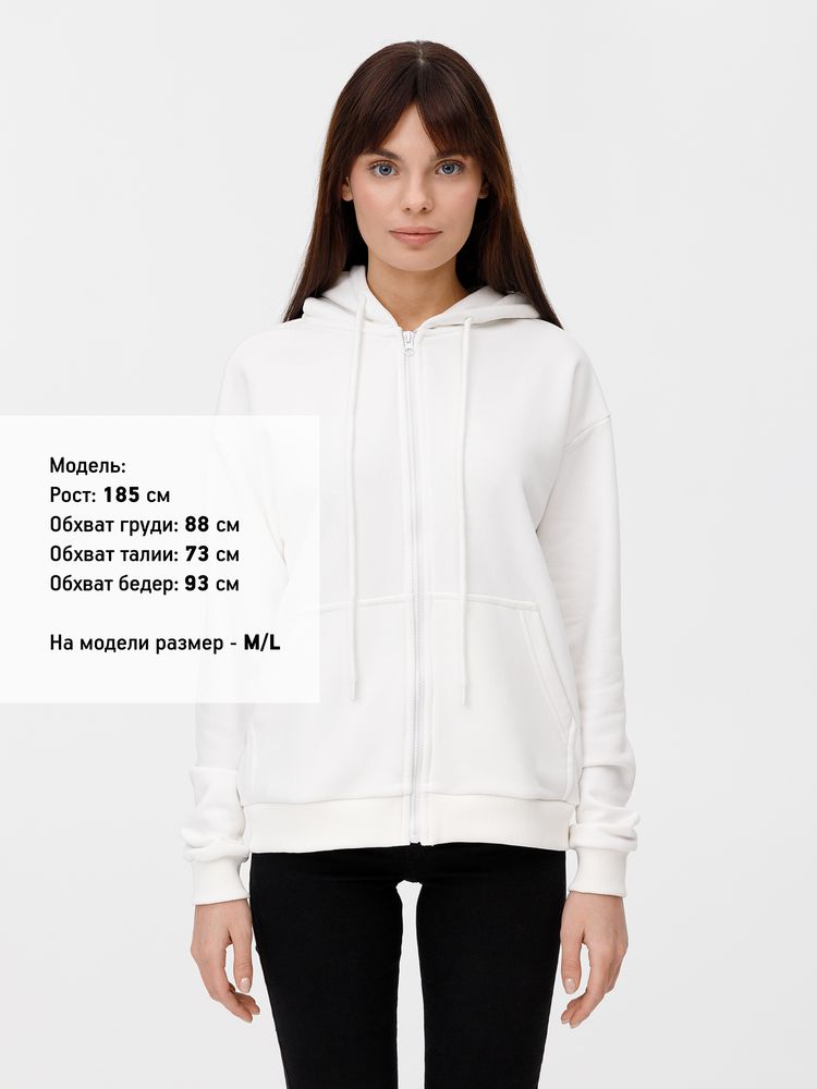 Толстовка унисекс оверсайз на молнии Zippy Terry, белая / Миниатюра модельного (1000)