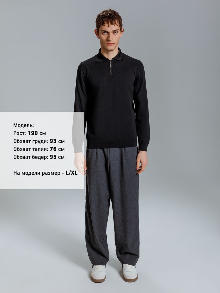 Рубашка поло мужская с длинным рукавом Terrazzo, черная / Миниатюра модельного (1000)