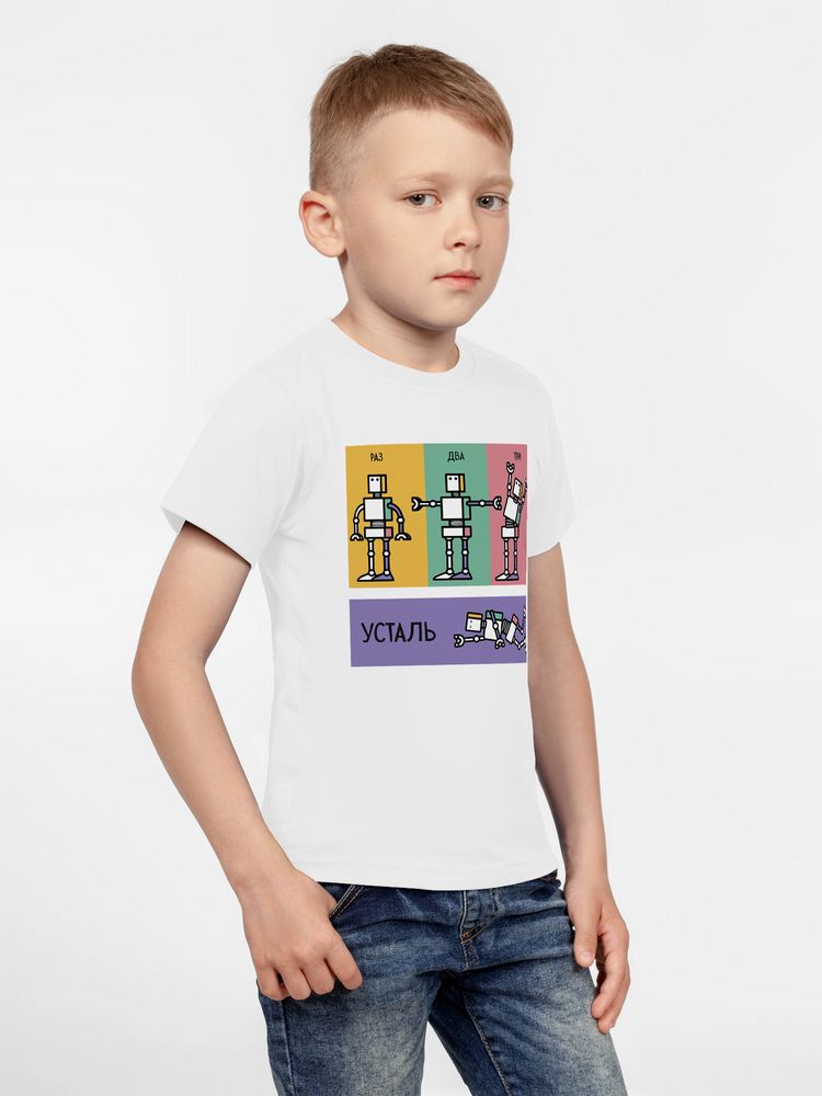 Футболка детская «Робот йог», белая / Миниатюра WWW (1000)