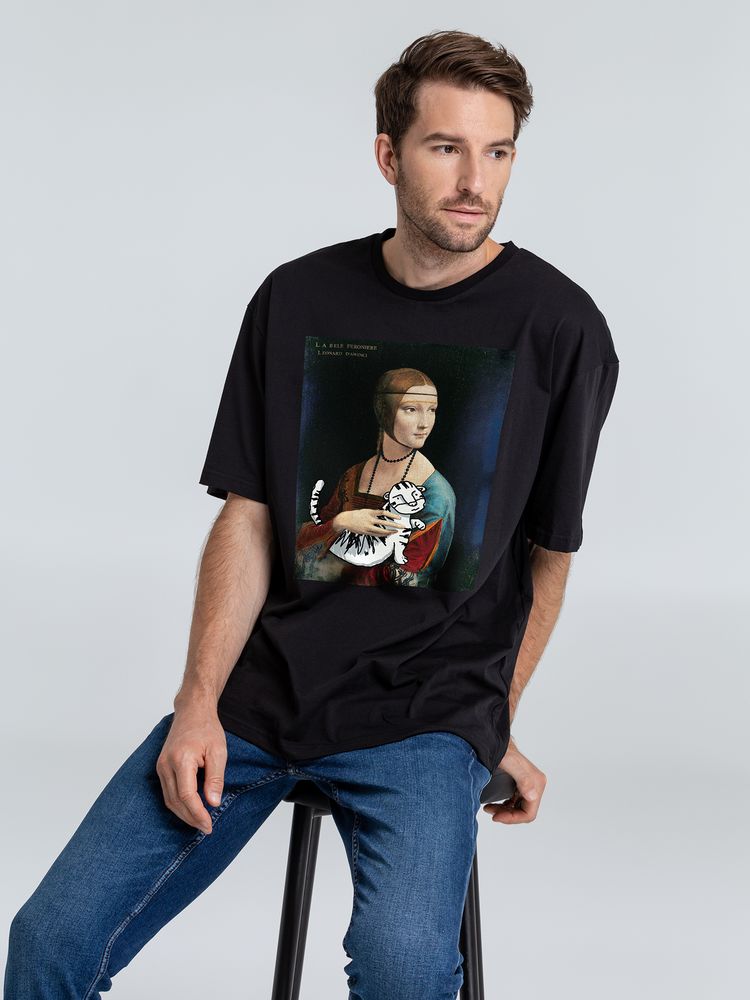 Футболка оверсайз «Дама с тигром», черная / Миниатюра WWW (1000)