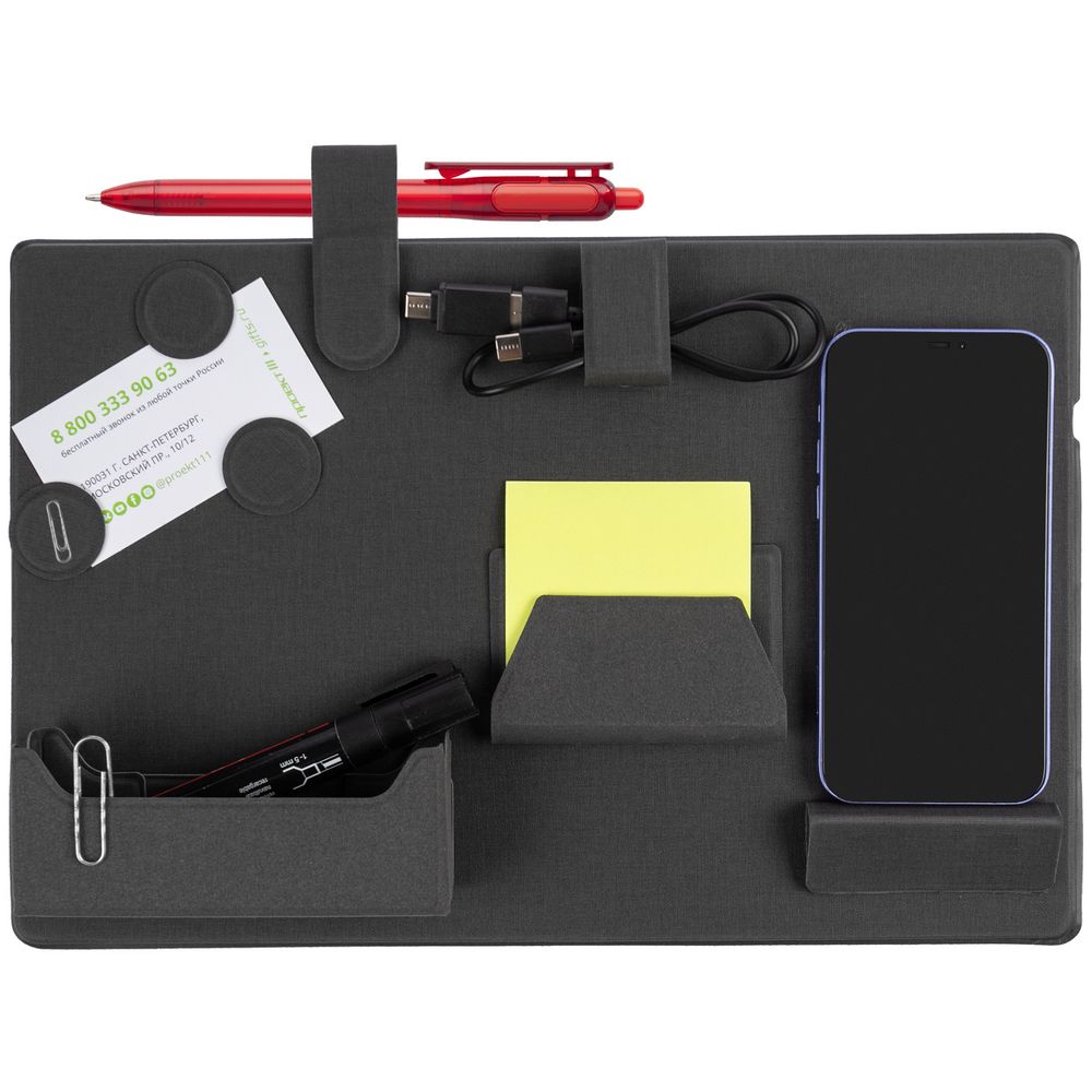 Настольный органайзер с беспроводной зарядкой Oiro, черный / Миниатюра WWW (1000)