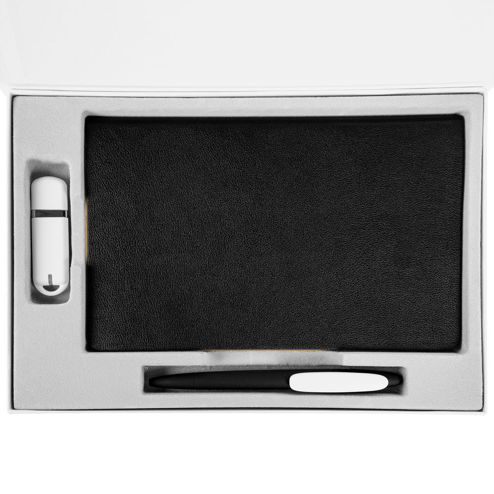 Коробка Silk с ложементом под ежедневник 13x21 см, флешку и ручку, белая / Миниатюра WWW (1000)