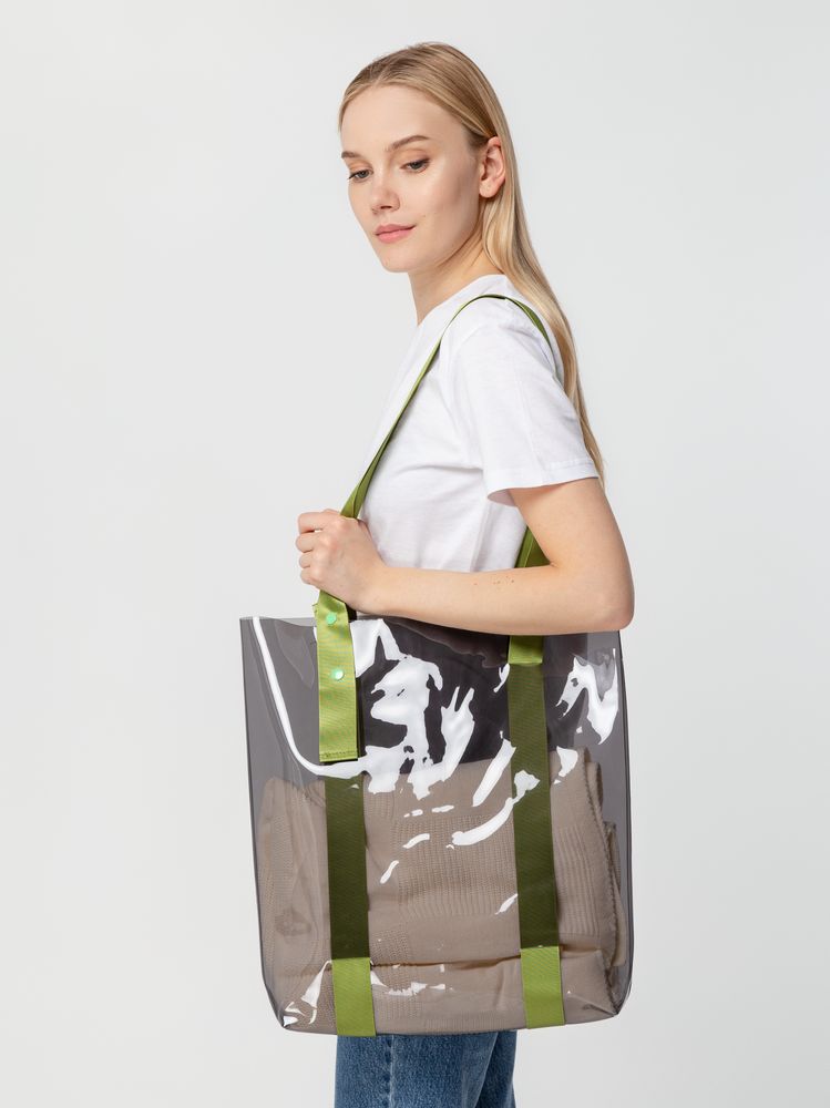 Шоппер Clear Fest, прозрачный серый с зелеными ручками / Миниатюра WWW (1000)