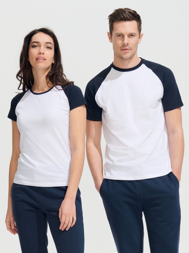 Футболка женская Milky 150, белая с темно-cиним / Миниатюра имиджевого (1000)