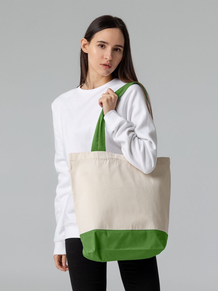 Холщовая сумка Shopaholic, ярко-зеленая / Миниатюра модельного (1000)