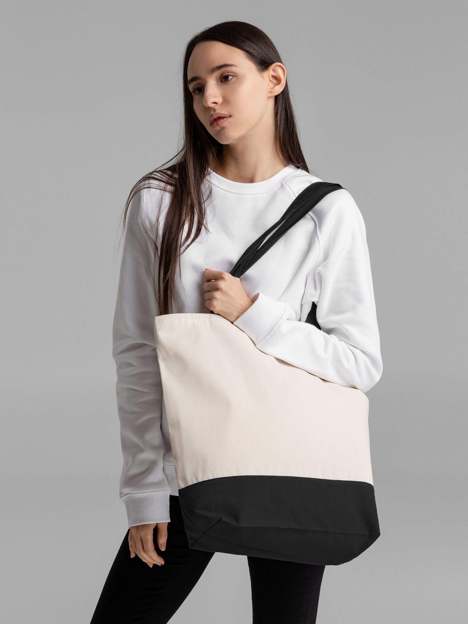 Сумка для покупок на молнии Shopaholic Zip, неокрашенная с черным / Миниатюра WWW (2000)