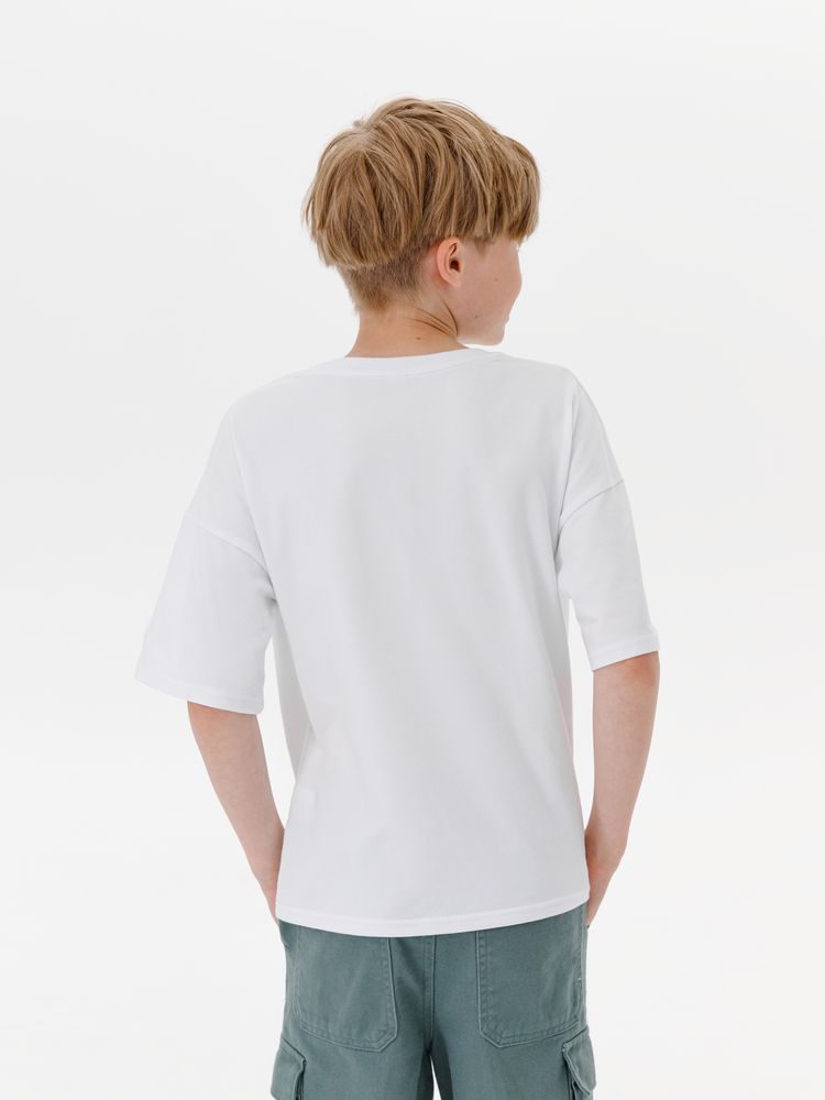 Футболка детская оверсайз Teezer, белая / Миниатюра модельного (1000)