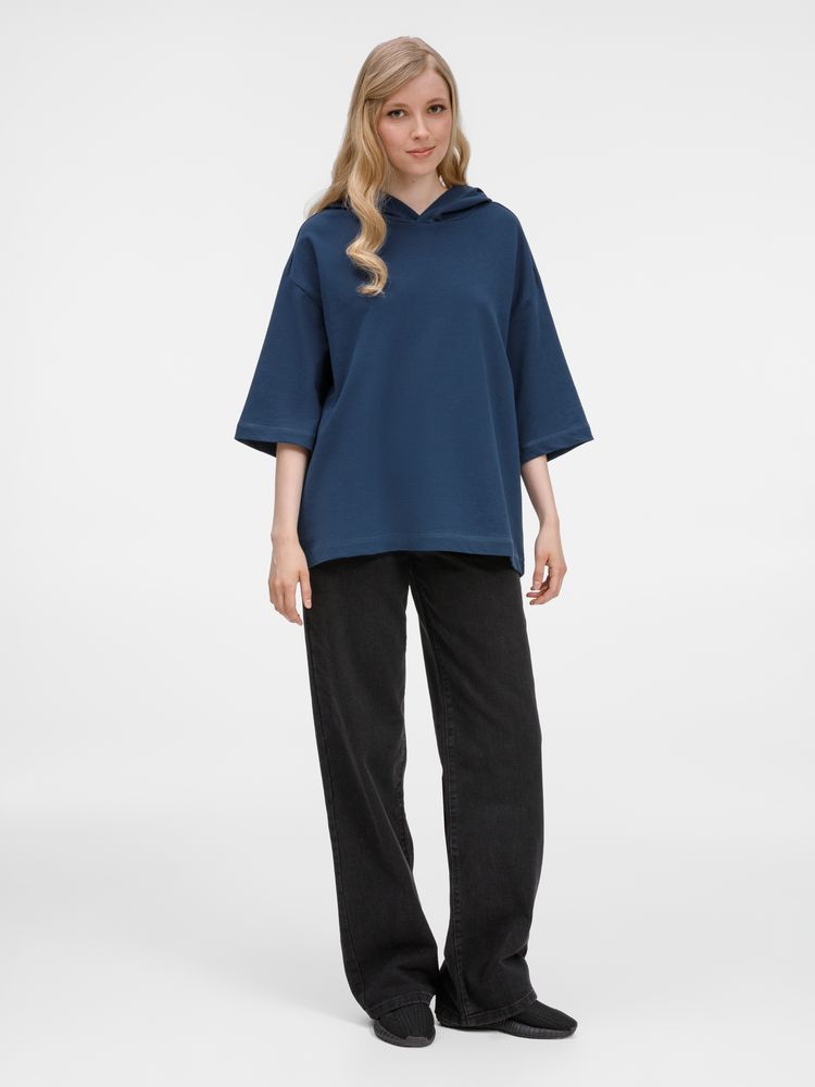 Футболка оверсай унисекс с капюшоном Neofit, темно-синяя / Миниатюра модельного (1000)