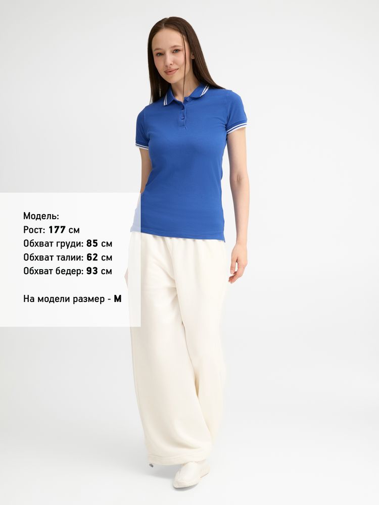 Рубашка поло женская Pasadena Women 200 с контрастной отделкой, ярко-синяя с белым / Миниатюра модельного (1000)